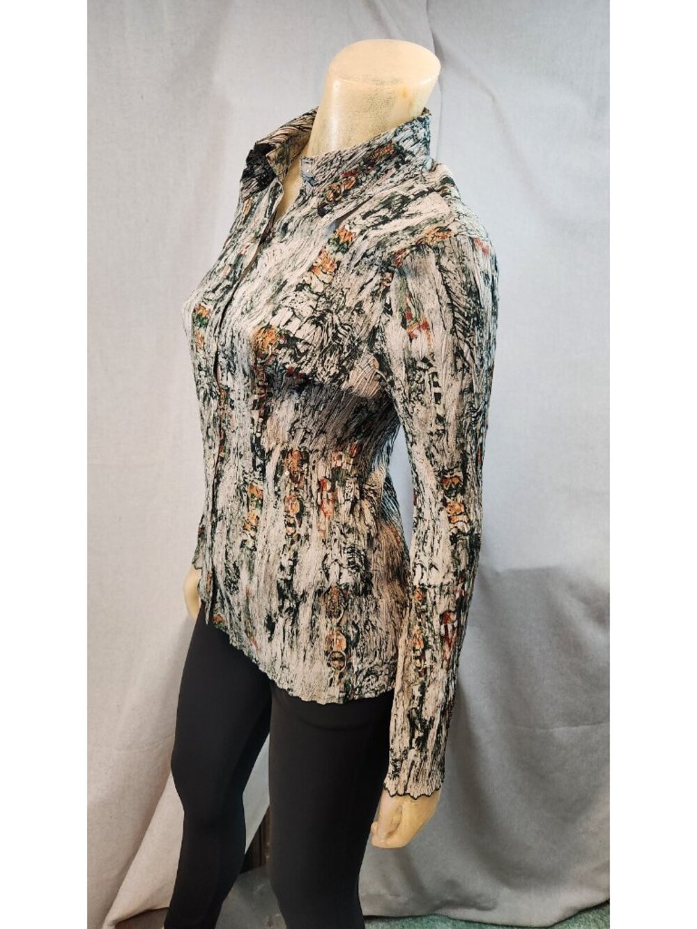 Naomi Gray Green Sequin Collared Long Slv Top Shirt Blouse Womens USED MEDIUM - Picture 5 of 6